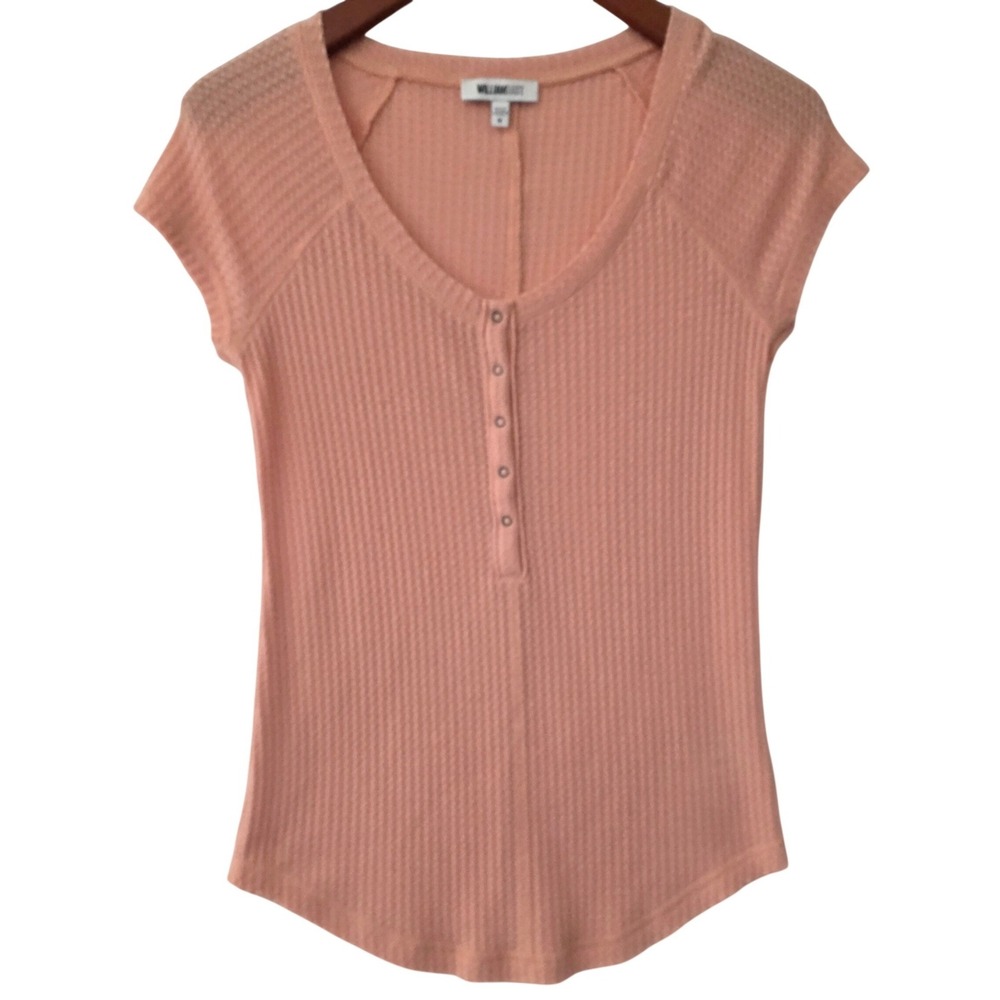 William Rast‎ Womens Peach LIghtweight Knit Henley Short Sleeve Top Medium